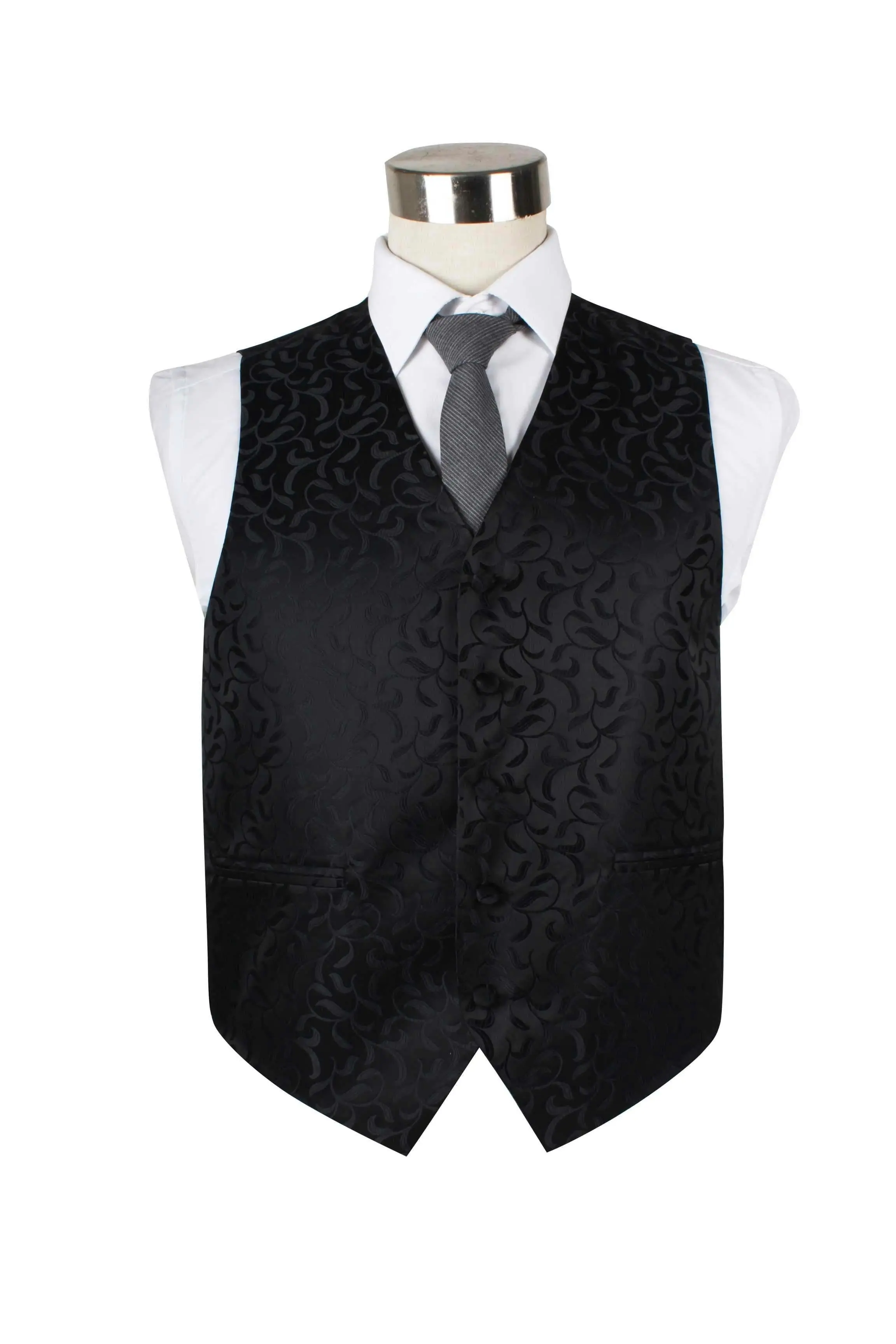 Mens Black Scroll Vine Patterned Vest Waistcoat