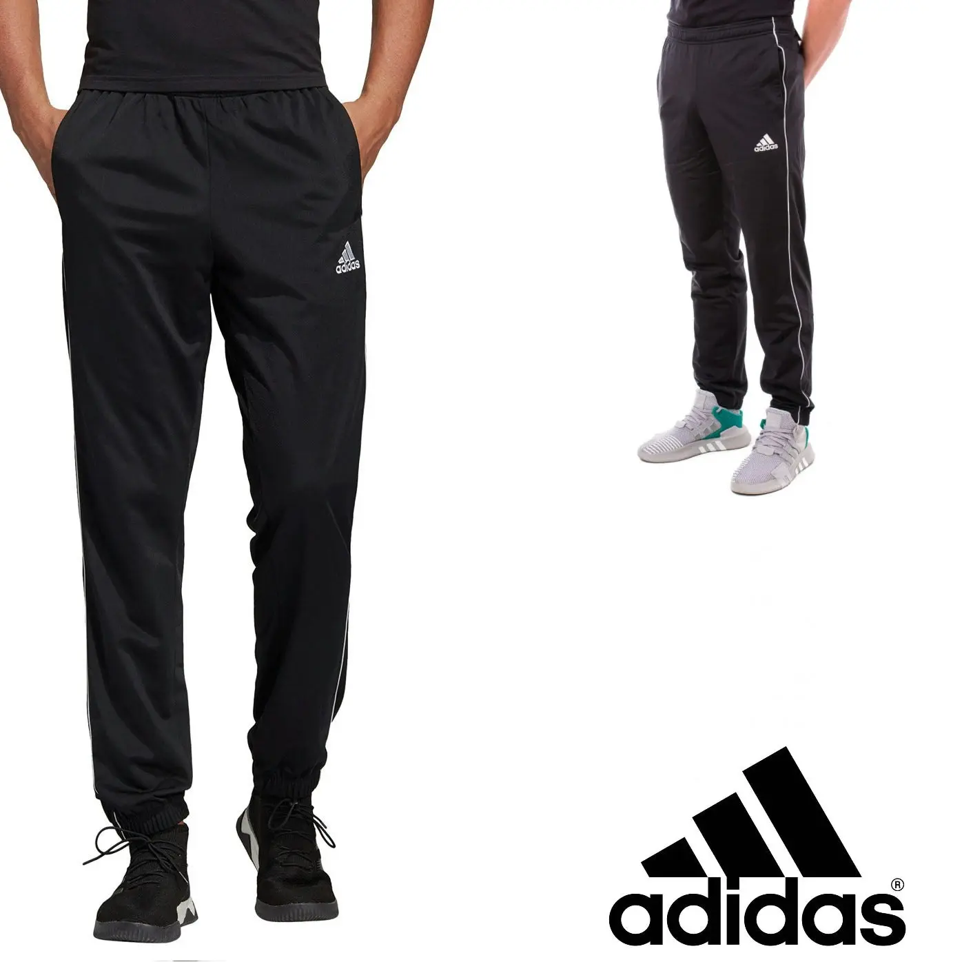 2 x Adidas Mens Core 18 Tracksuit Bottoms - Trackies Track Pants Black