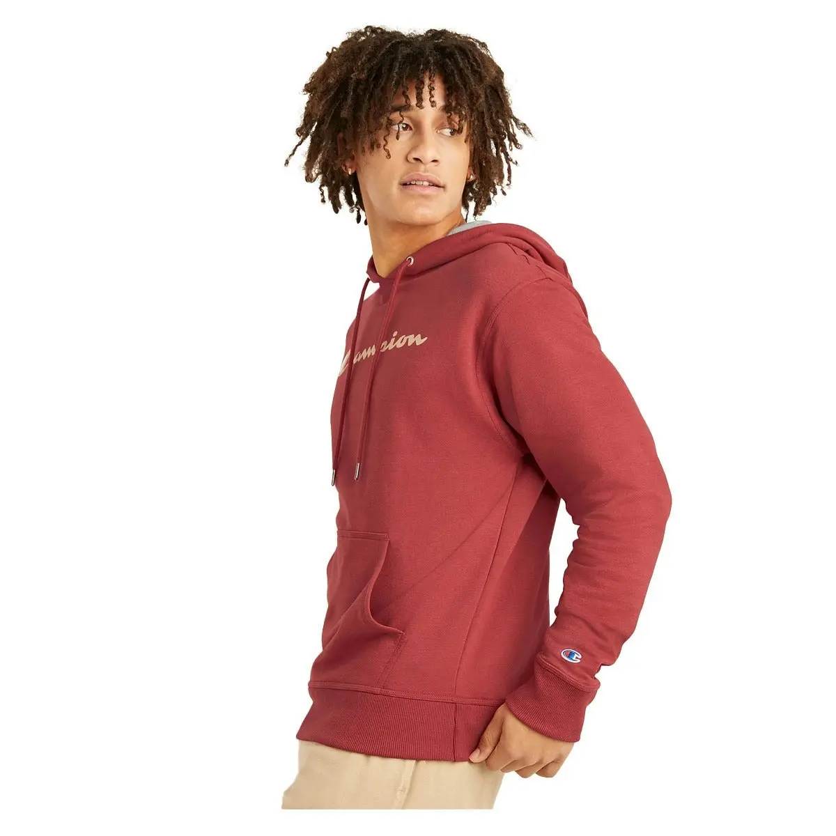 Mens Champion Powerblend Redwood Red Logo Graphic Hoodie