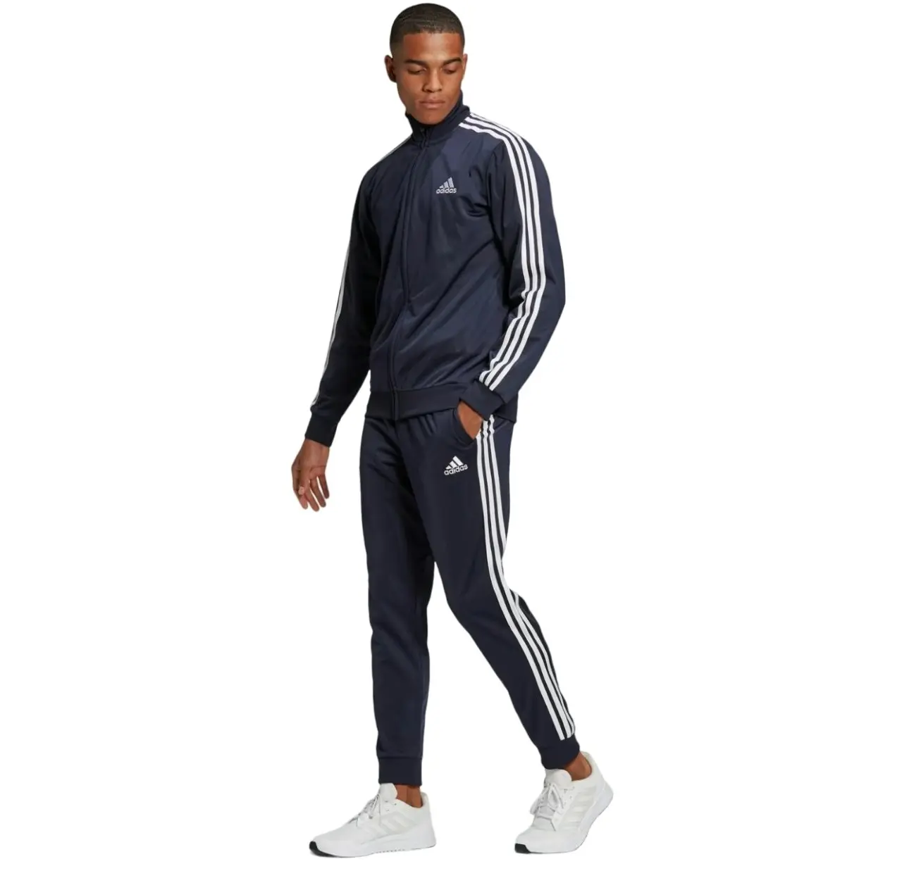 Adidas Mens Essentials 3 Stripes Navy/White Tracksuit