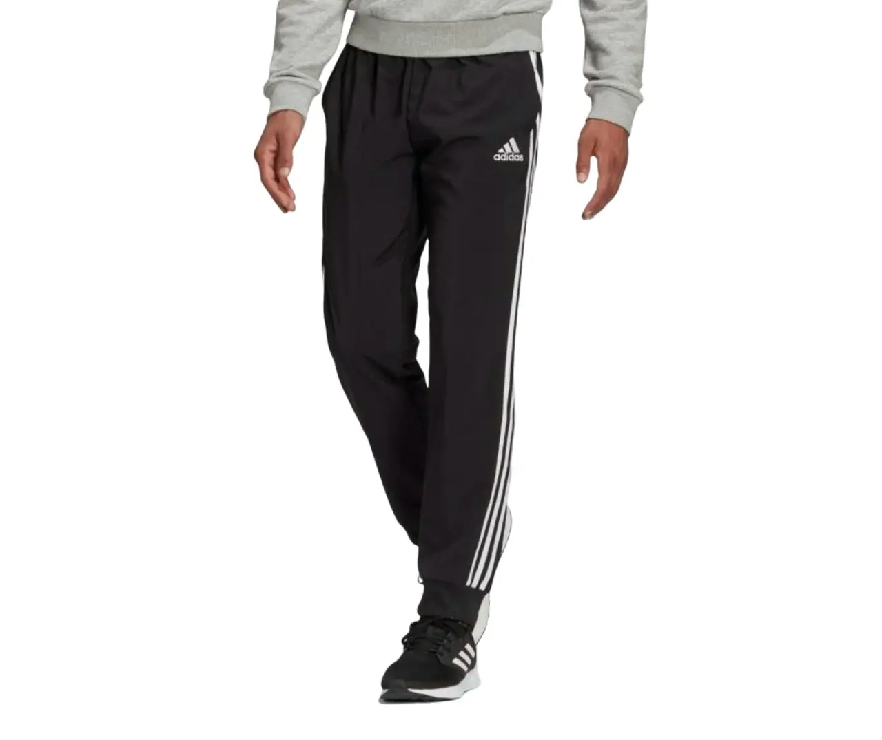 Adidas Mens Aeroready Essentials Tapered Cuff Woven 3-Stripes Black Pants