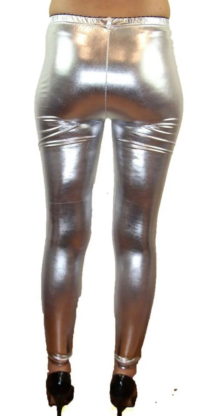 Shiny Metallic Leggings Womens Pants Ladies Silver