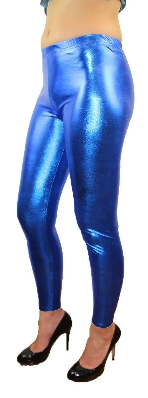 Shiny Metallic Leggings Womens Pants Ladies Gold Silver Black Blue