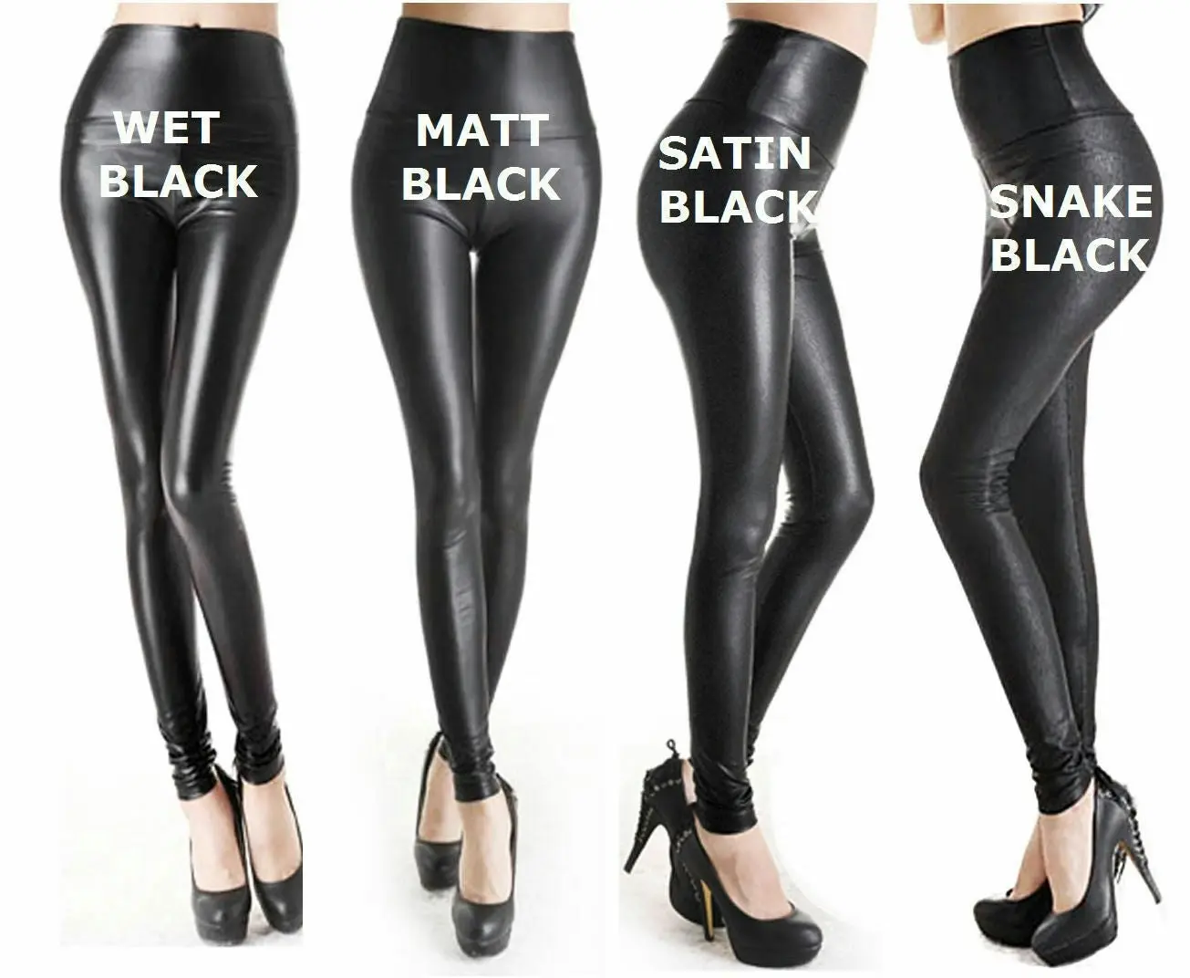 Womens Faux Leather Leggings Black High Waist Pants Legging - 4 Styles Xs S M L