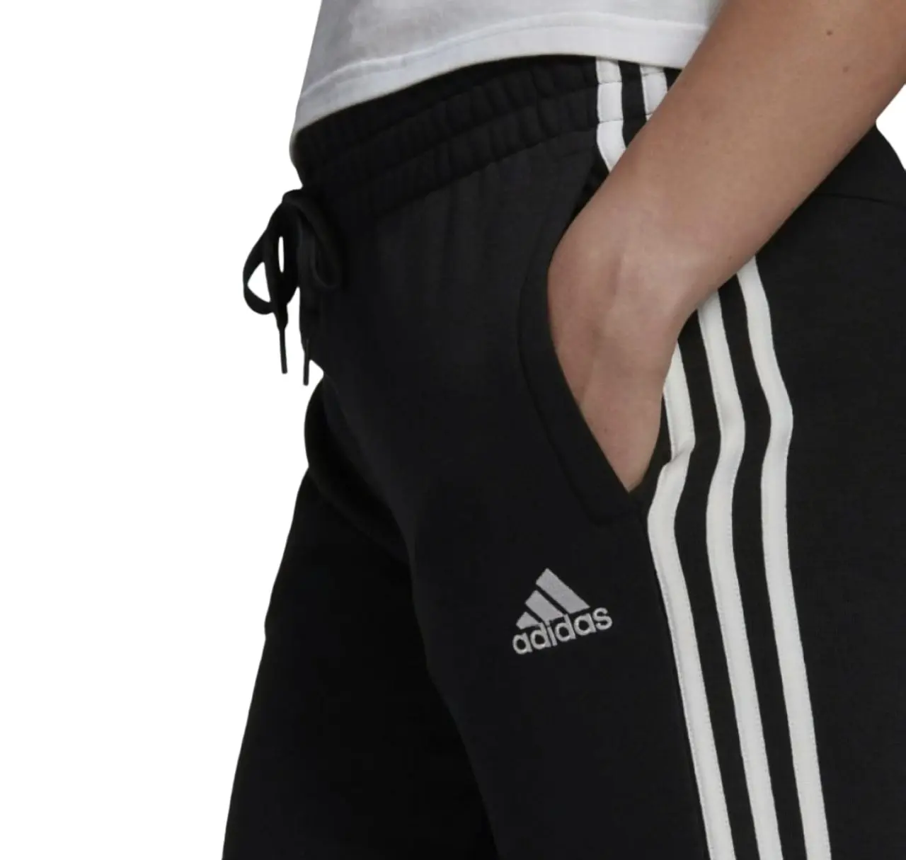 5 x Womens Adidas Essentials French Terry Logo 3-Stripes Black/ White Pants