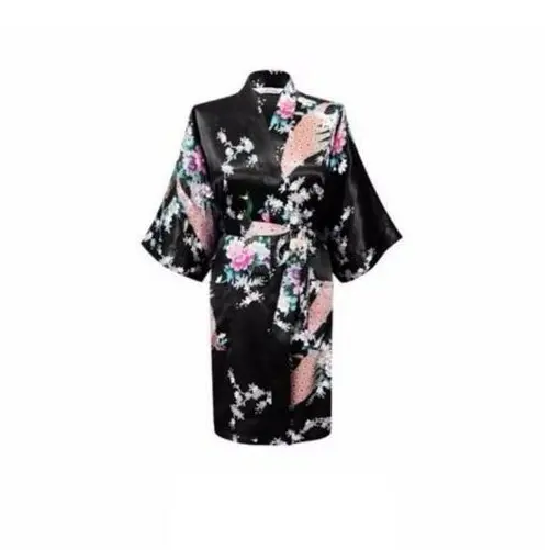 Bride Bridesmaid Gown Robe Satin Dressing Kimono Short Floral Bridal Wedding