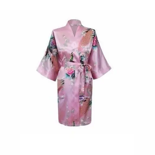 Bride Bridesmaid Gown Robe Satin Dressing Kimono Short Floral Bridal Wedding