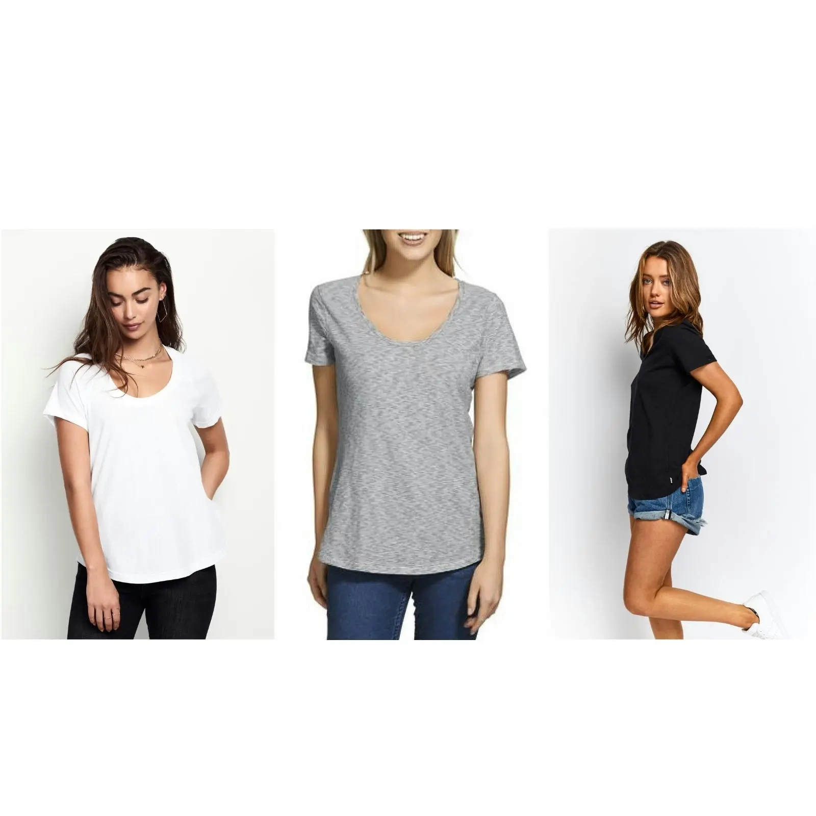 Bonds Womens Scoop Tee - Black White Grey Tshirt T Top