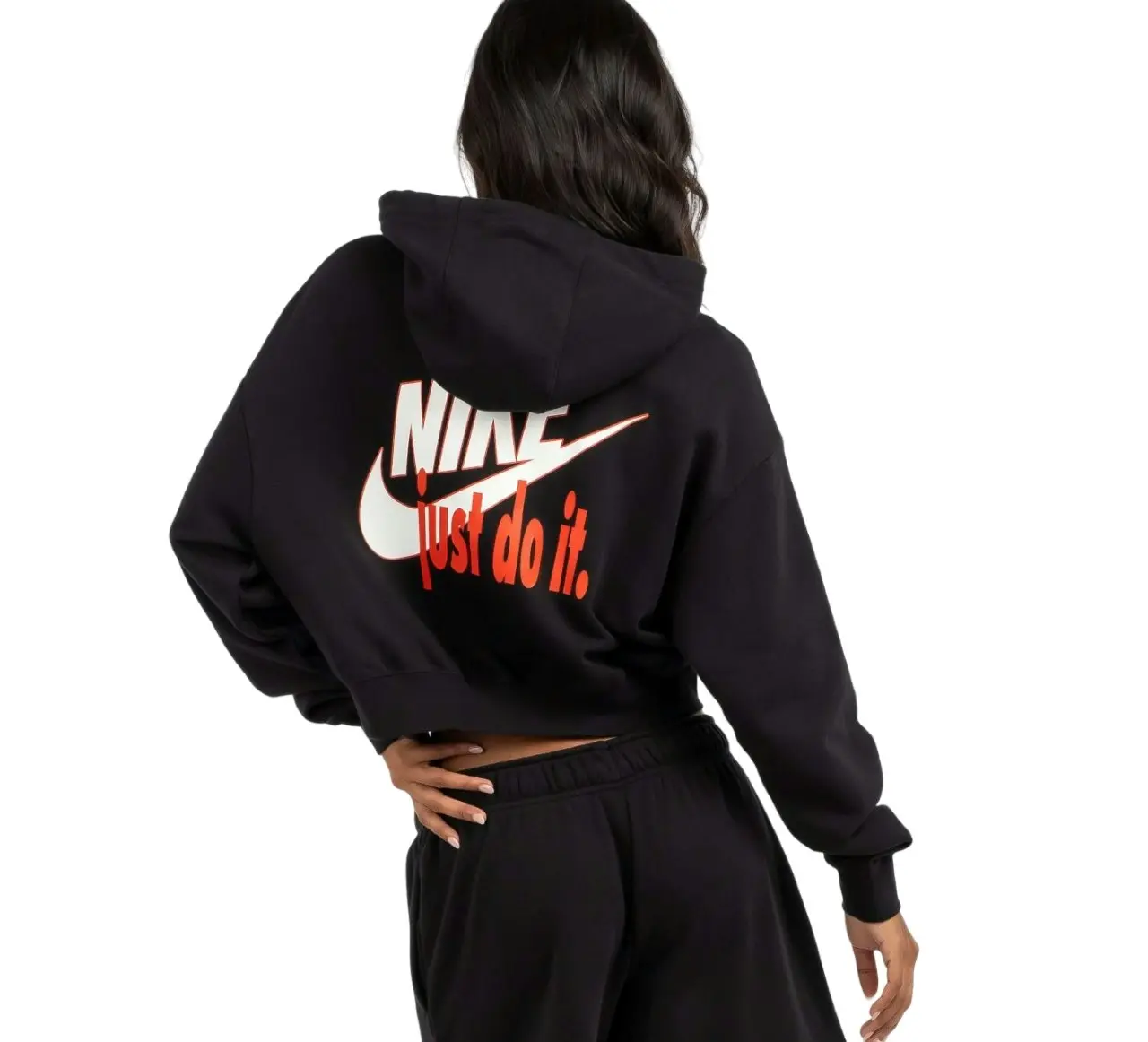 Womens Nike Sportswear Club Fleece Black Oversized Cropped Pullover Hoodie