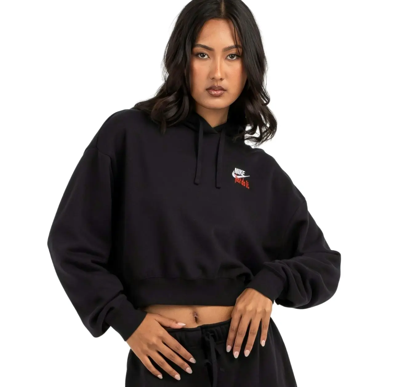 Womens Nike Sportswear Club Fleece Black Oversized Cropped Pullover Hoodie