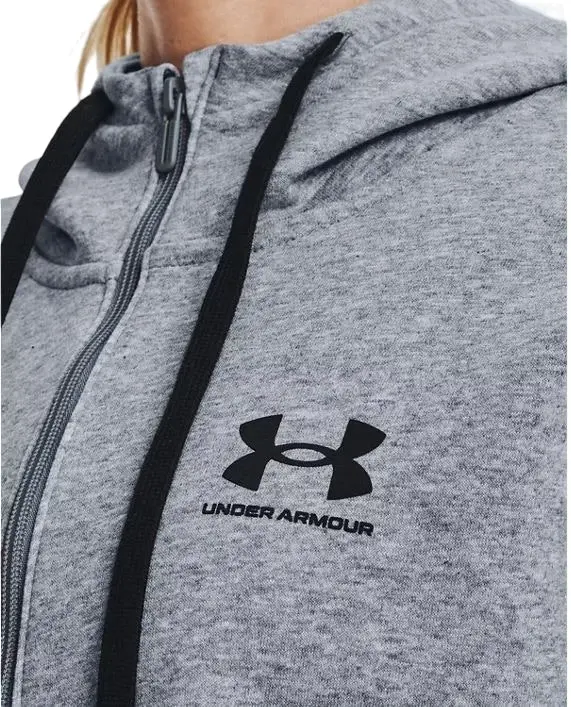 Womens Under Armour Steel Grey/Black Rival Fleece Full Zip Hoodie