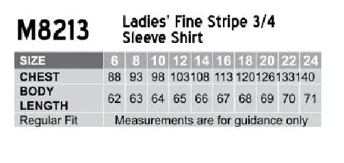 New Ladies Womens 3/4 Sleeve Fine Stripe Shirt Collar Silver Grey Business New