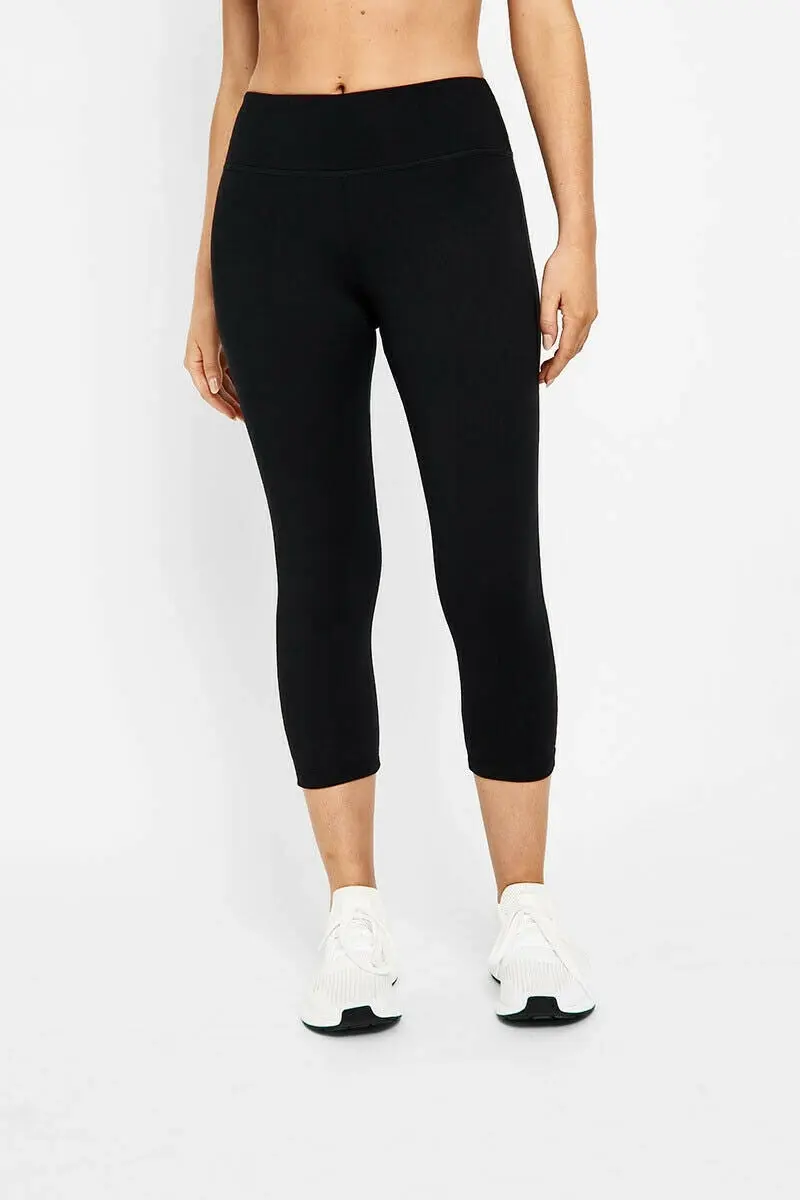 Bonds Everyday Sport 3/4 Leggings - Leggings Black Womens Ladies Three Quarter