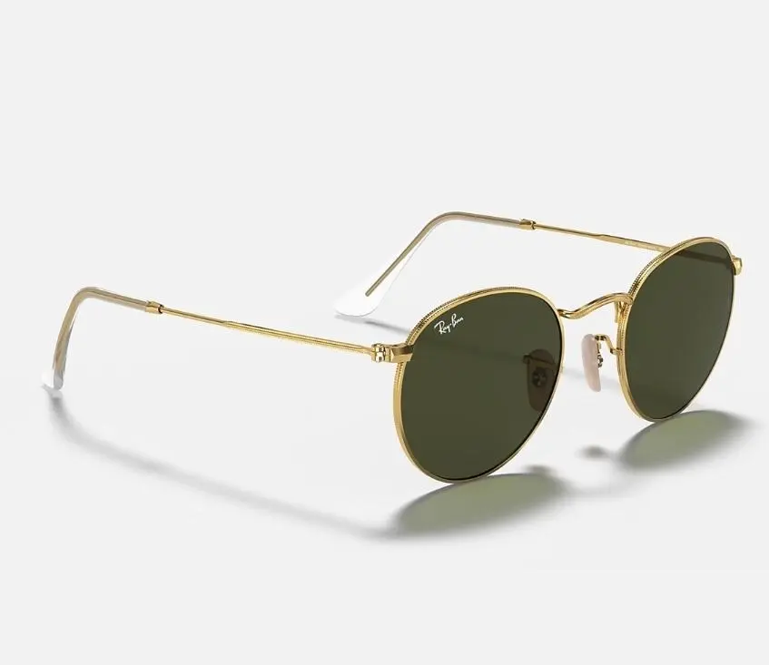 Unisex Ray Ban Sunglasses Rb3447 Round Metal Polished Gold/ Green Sunnies - L