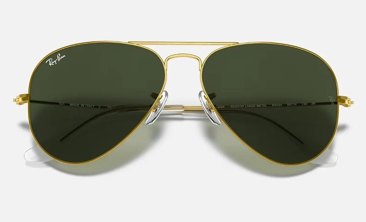 Mens Ray Ban Sunglasses Rb3025 Aviator Classic Polished Gold/ Green Sunnies