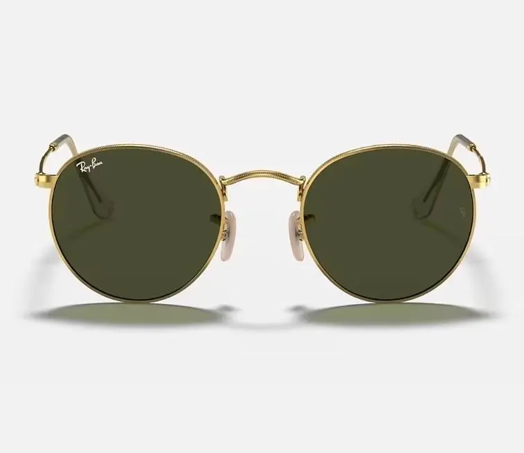 Unisex Ray Ban Sunglasses Rb3447 Round Metal Polished Gold/ Green Sunnies - Xs