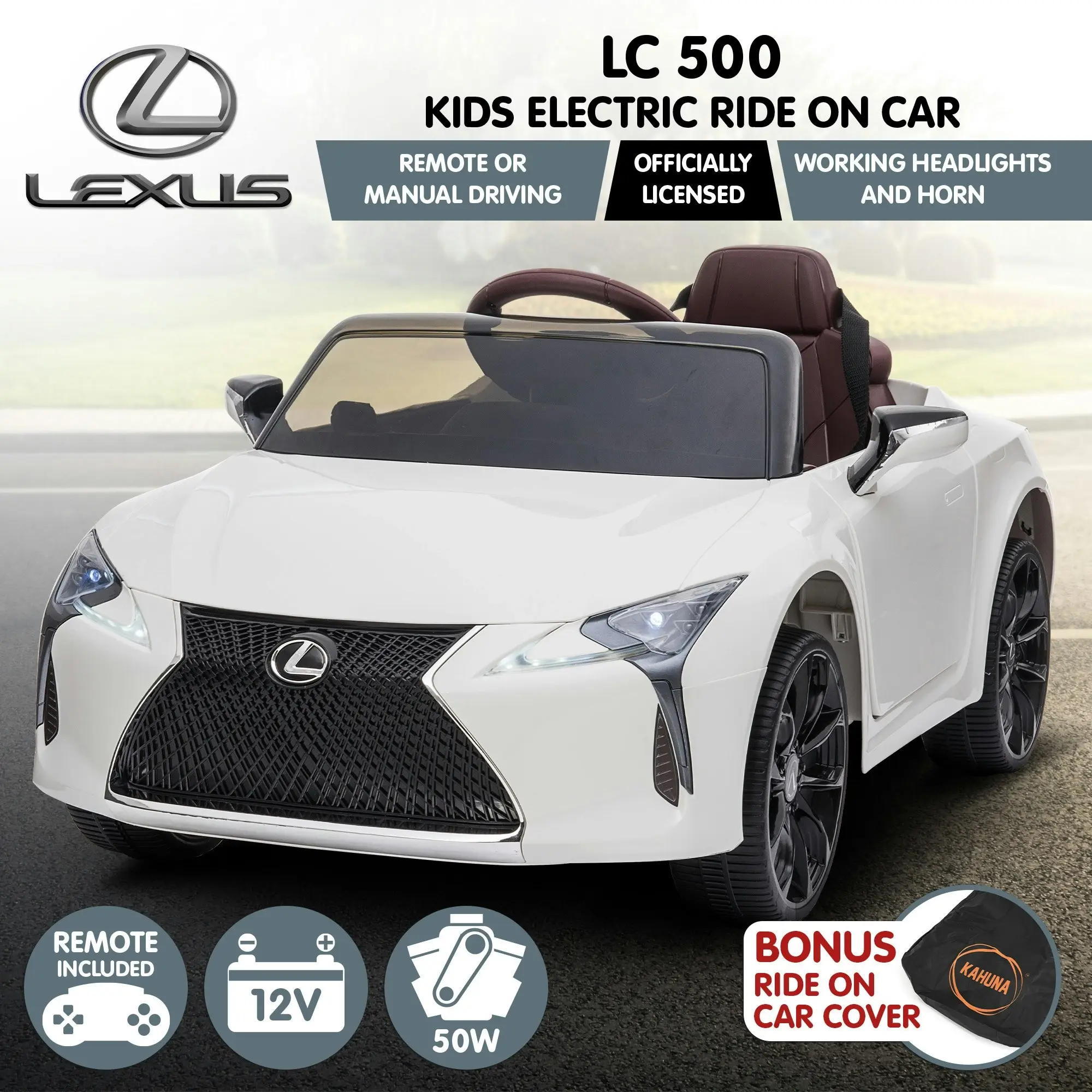 Licensed Lexus LC 500 Kids Electric Ride On Car - White