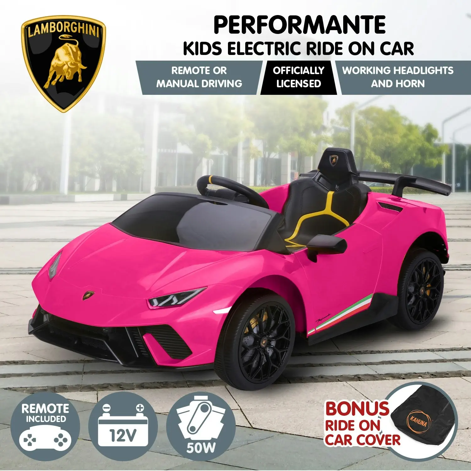 Lamborghini Performante Kids Electric Ride On Car Remote Control Pink