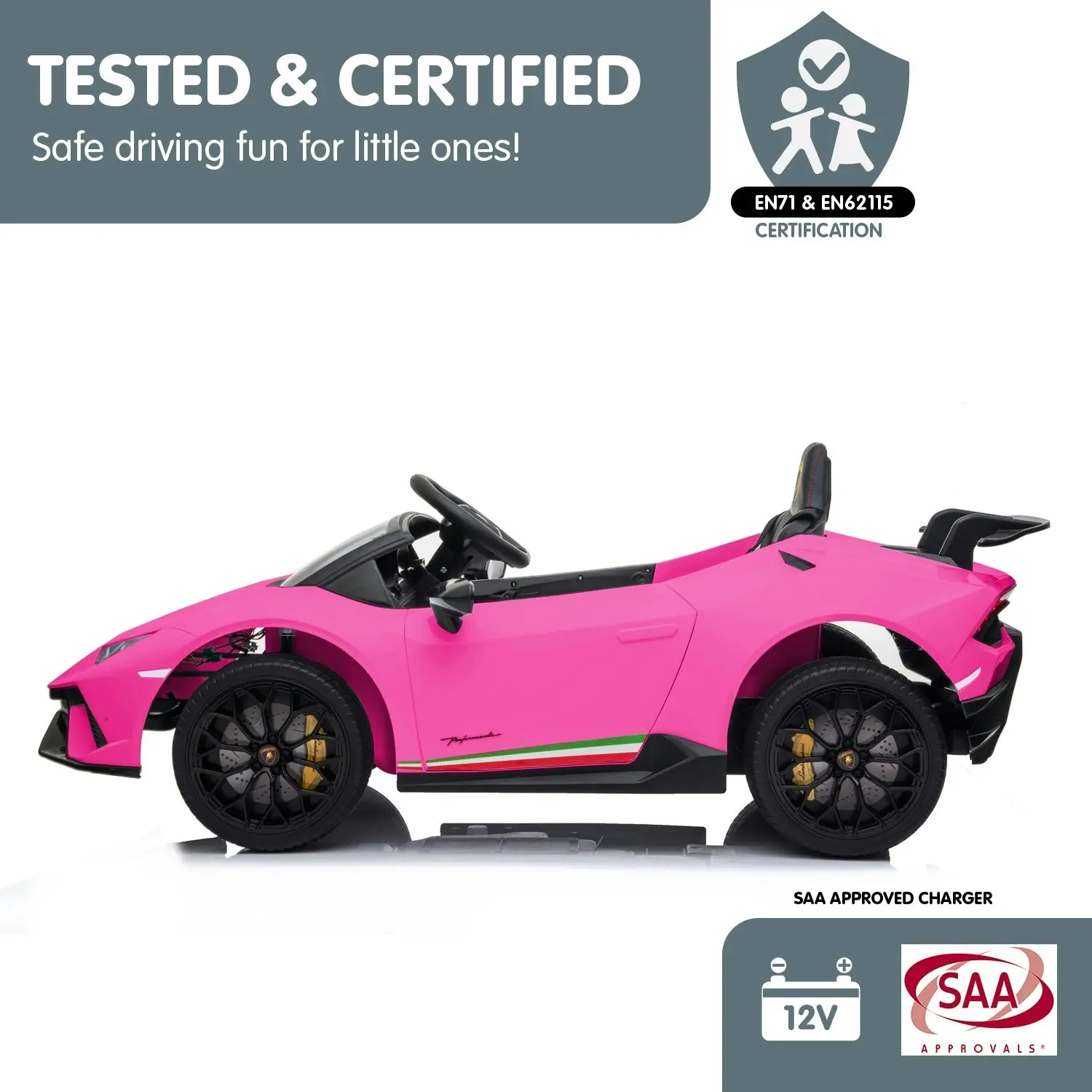 Lamborghini Performante Kids Electric Ride On Car Remote Control Pink