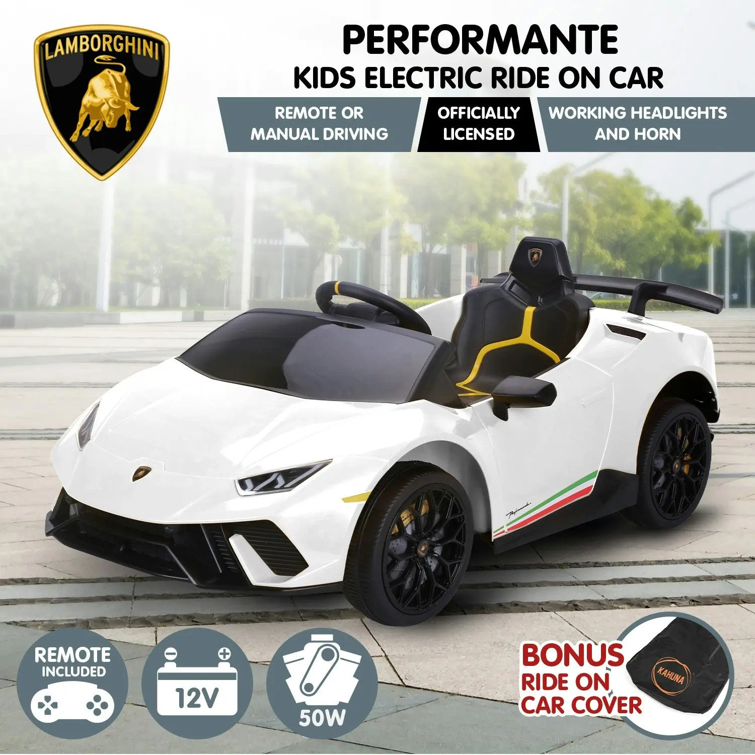 Lamborghini Performante Kids Electric Ride On Car - White