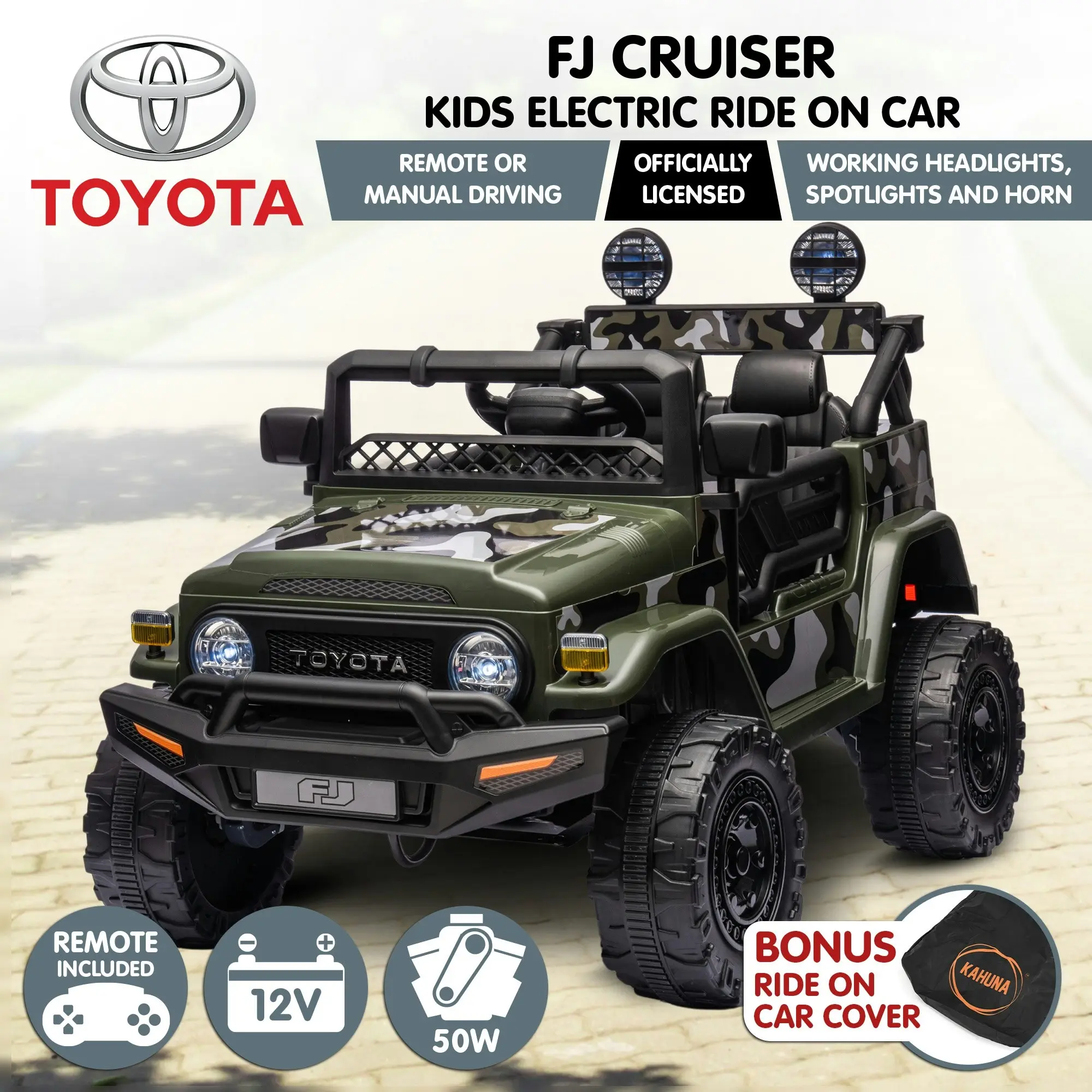 Authorised Toyota FJ Cruiser Kids Electric Ride On Car - Green