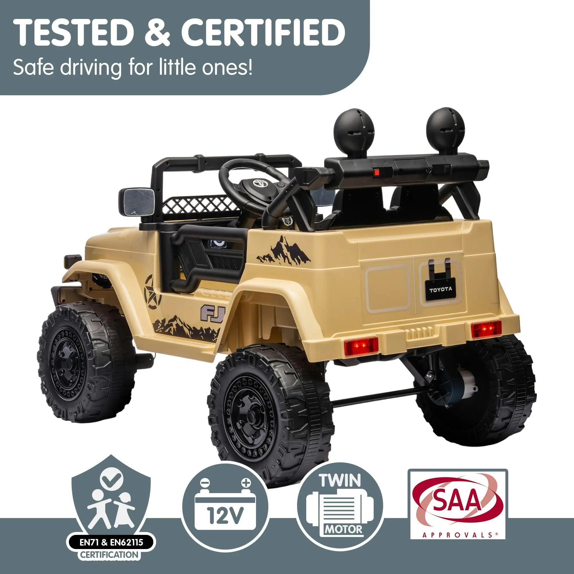 Authorised Toyota FJ Cruiser Kids Electric Ride On Car - Khaki