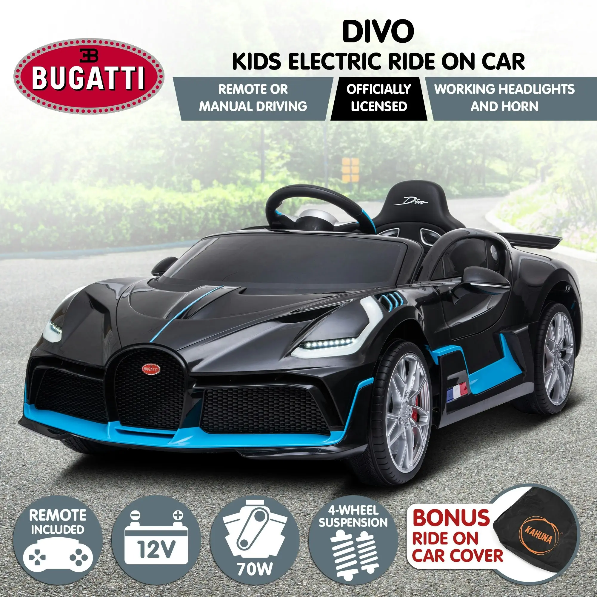 Licensed Bugatti Divo Kids Electric Ride On Car - Black