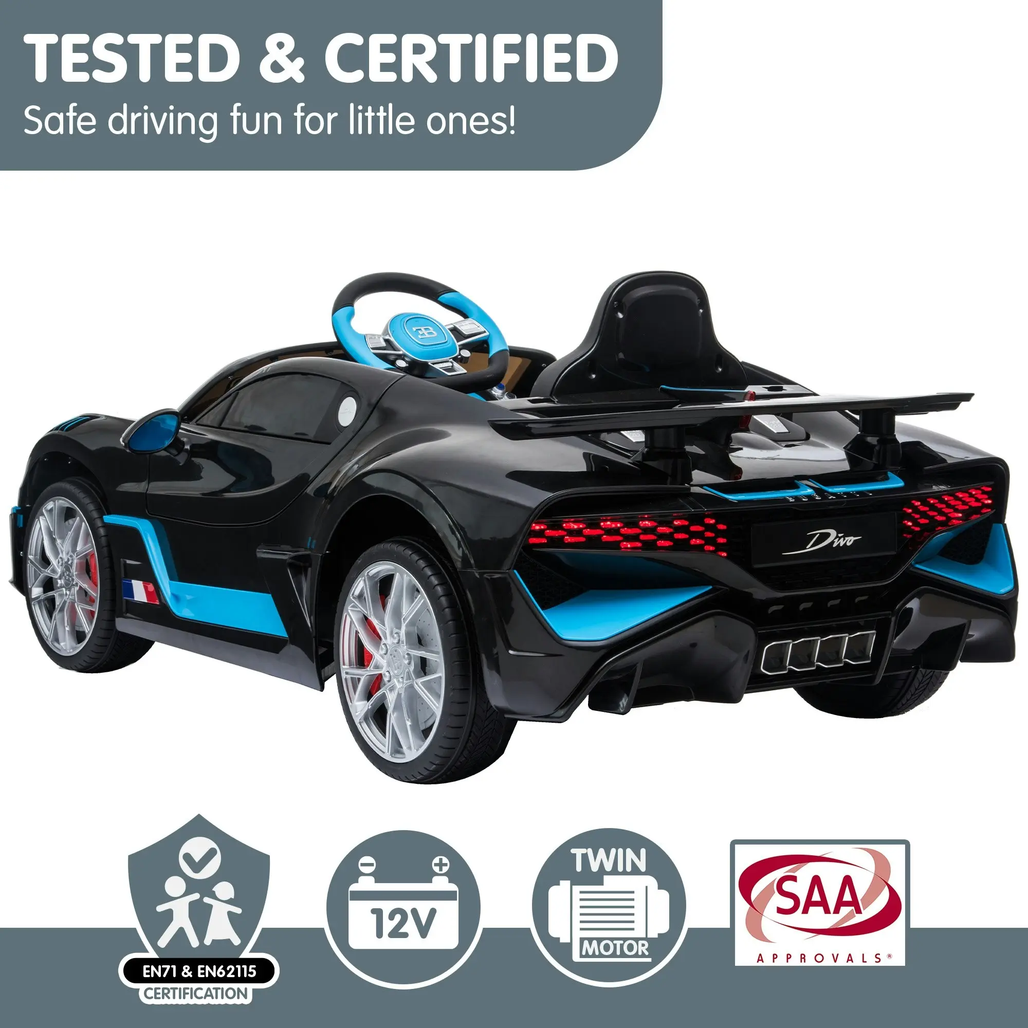 Licensed Bugatti Divo Kids Electric Ride On Car - Black