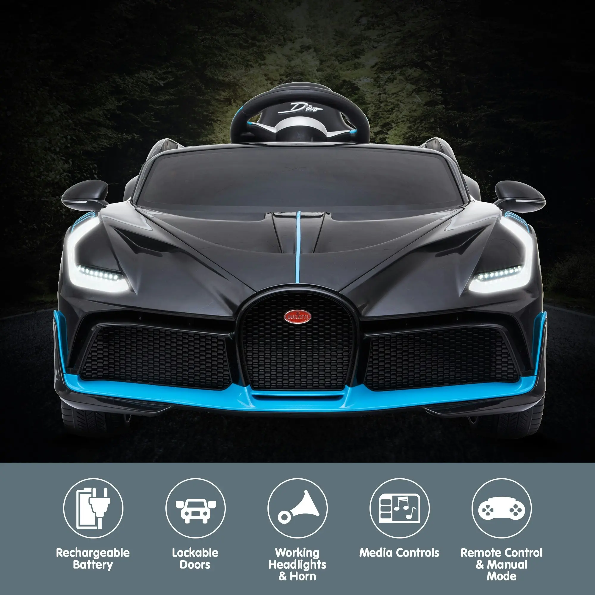 Licensed Bugatti Divo Kids Electric Ride On Car - Black