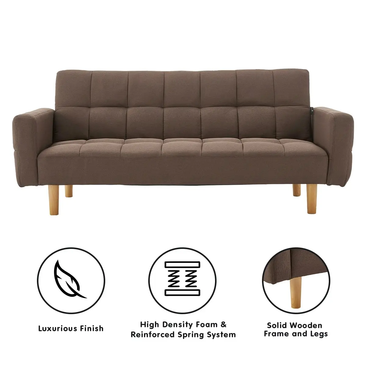 Sarantino 3-Seater Fabric Sofa Bed Futon - Brown