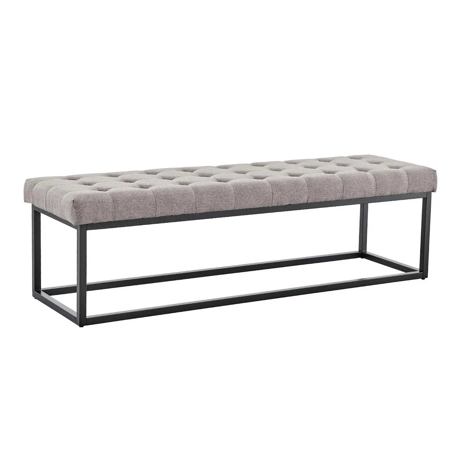 Cameron Button-Tufted Upholstered Bench with Metal Legs - Light Grey