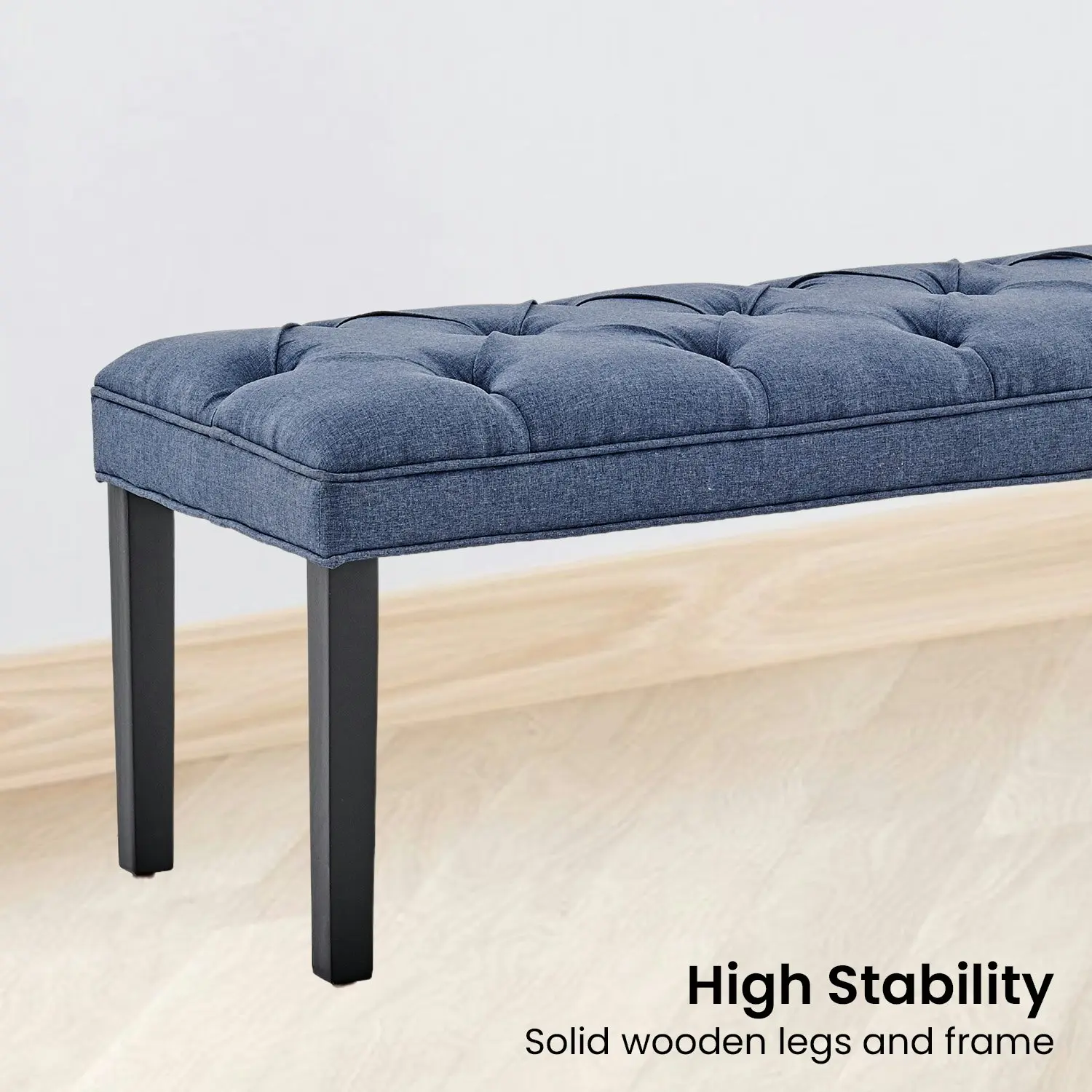 Cate Button-Tufted Upholstered Bench by Sarantino - Blue Linen