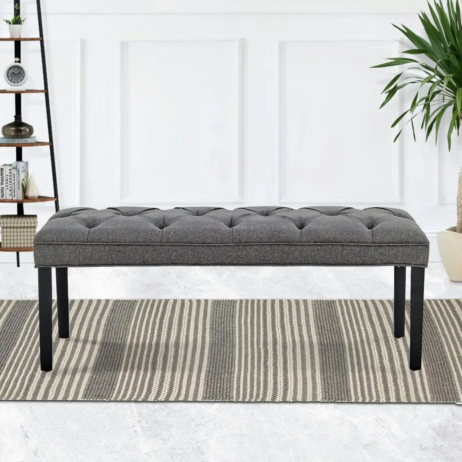 Cate Button-Tufted Upholstered Bench by Sarantino - Dark Grey