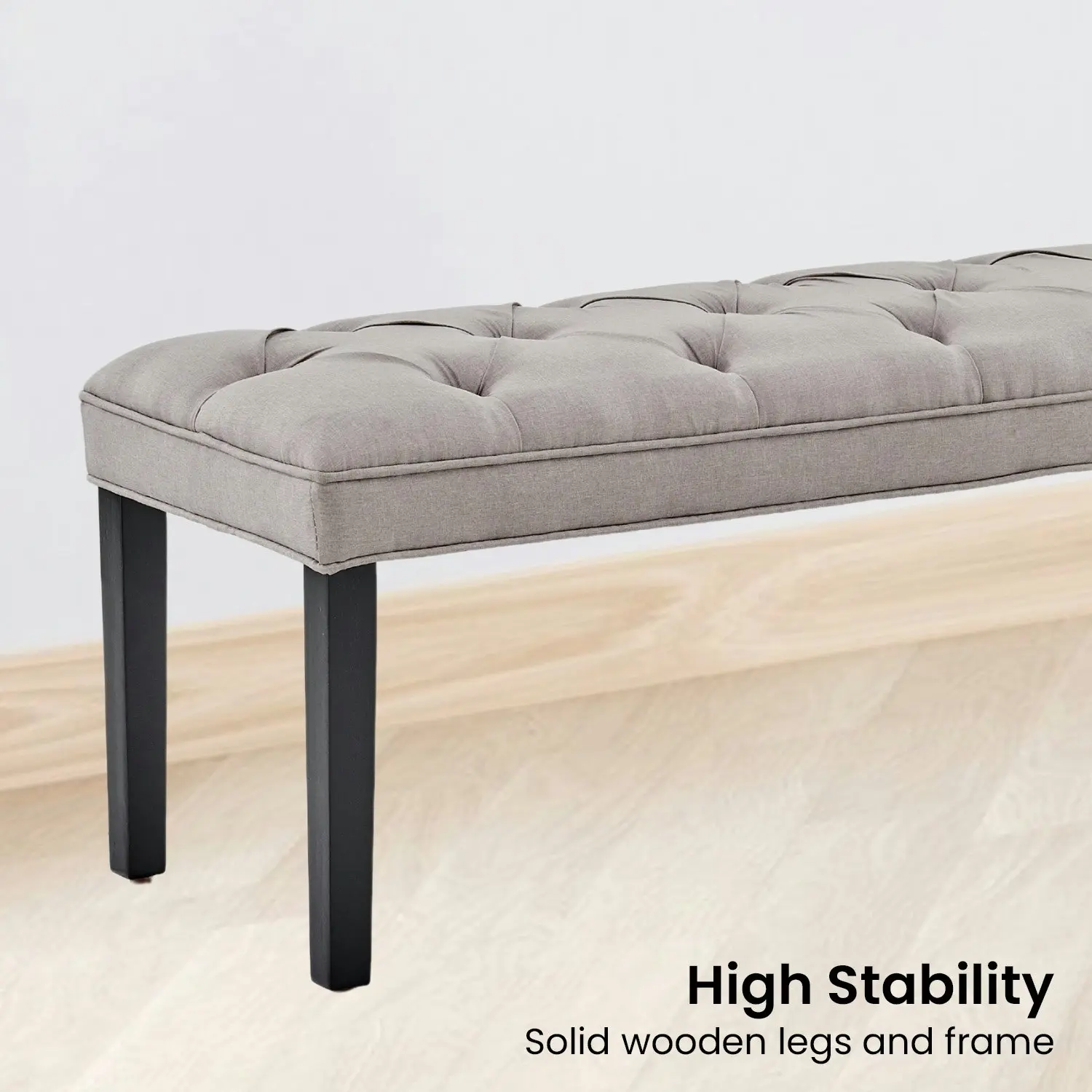 Cate Button-Tufted Upholstered Bench by Sarantino - Light Grey