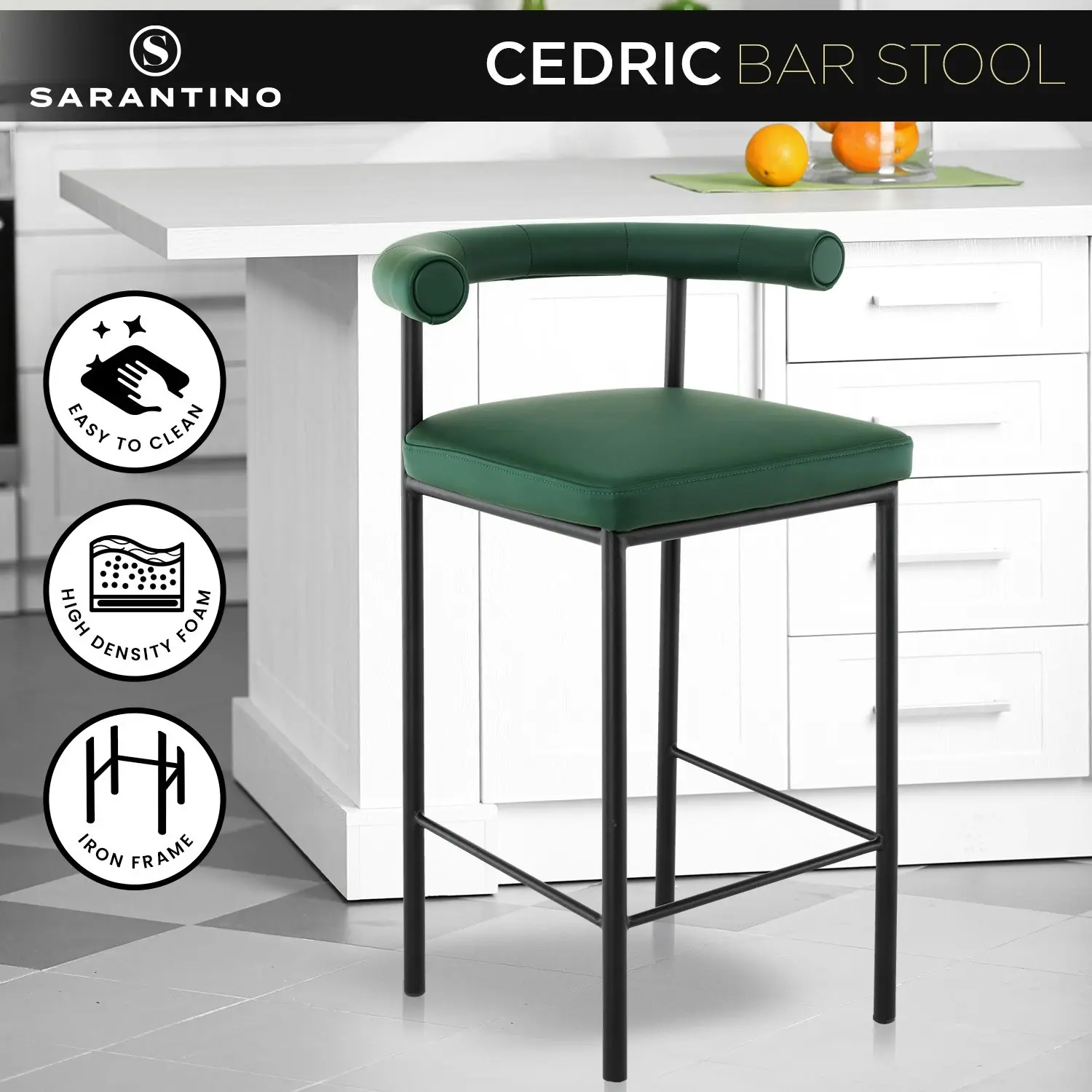 Sarantino Cedric Kitchen Bar Stool - Green