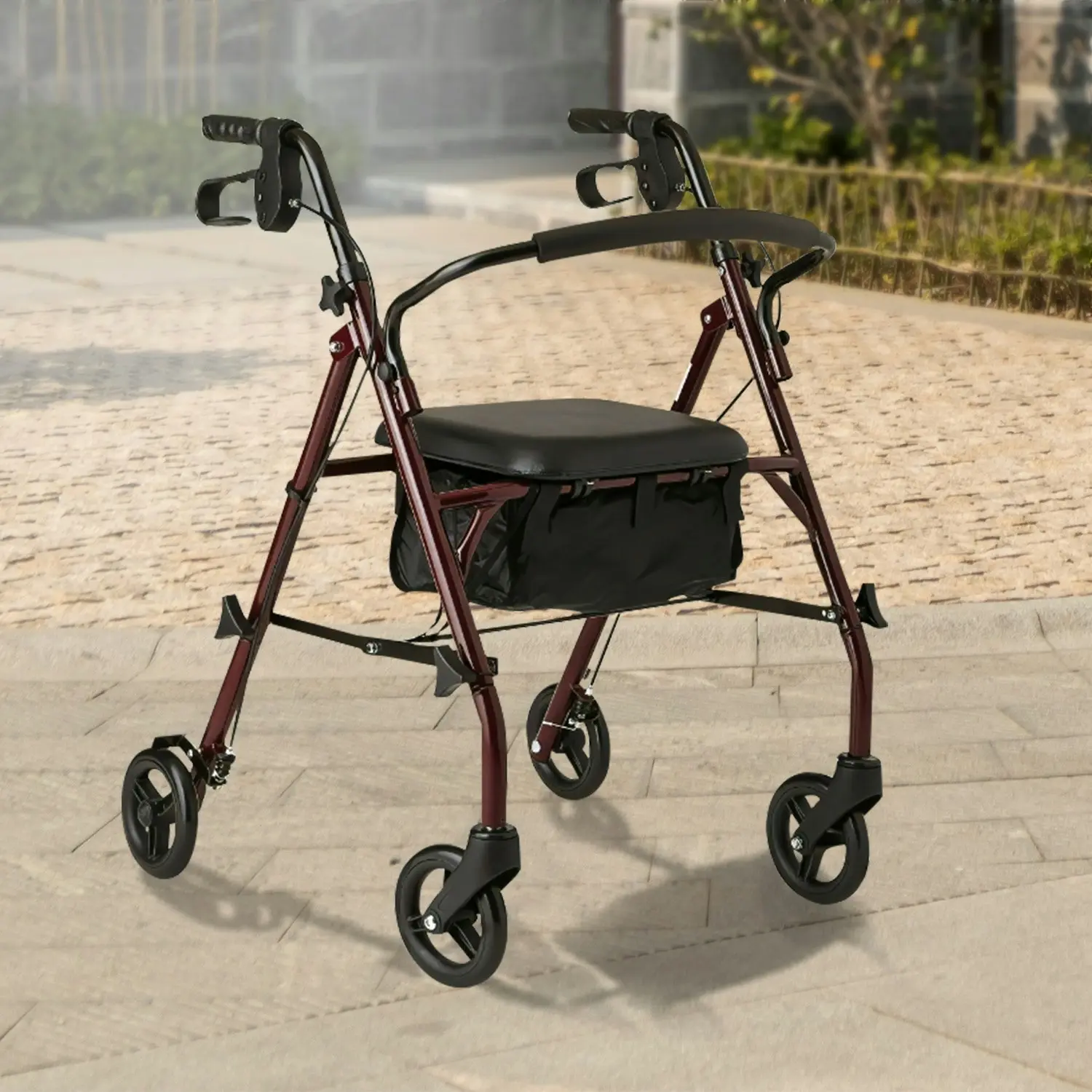 Orthonica Foldable Steel Frame Rollator 4-Wheel Walker