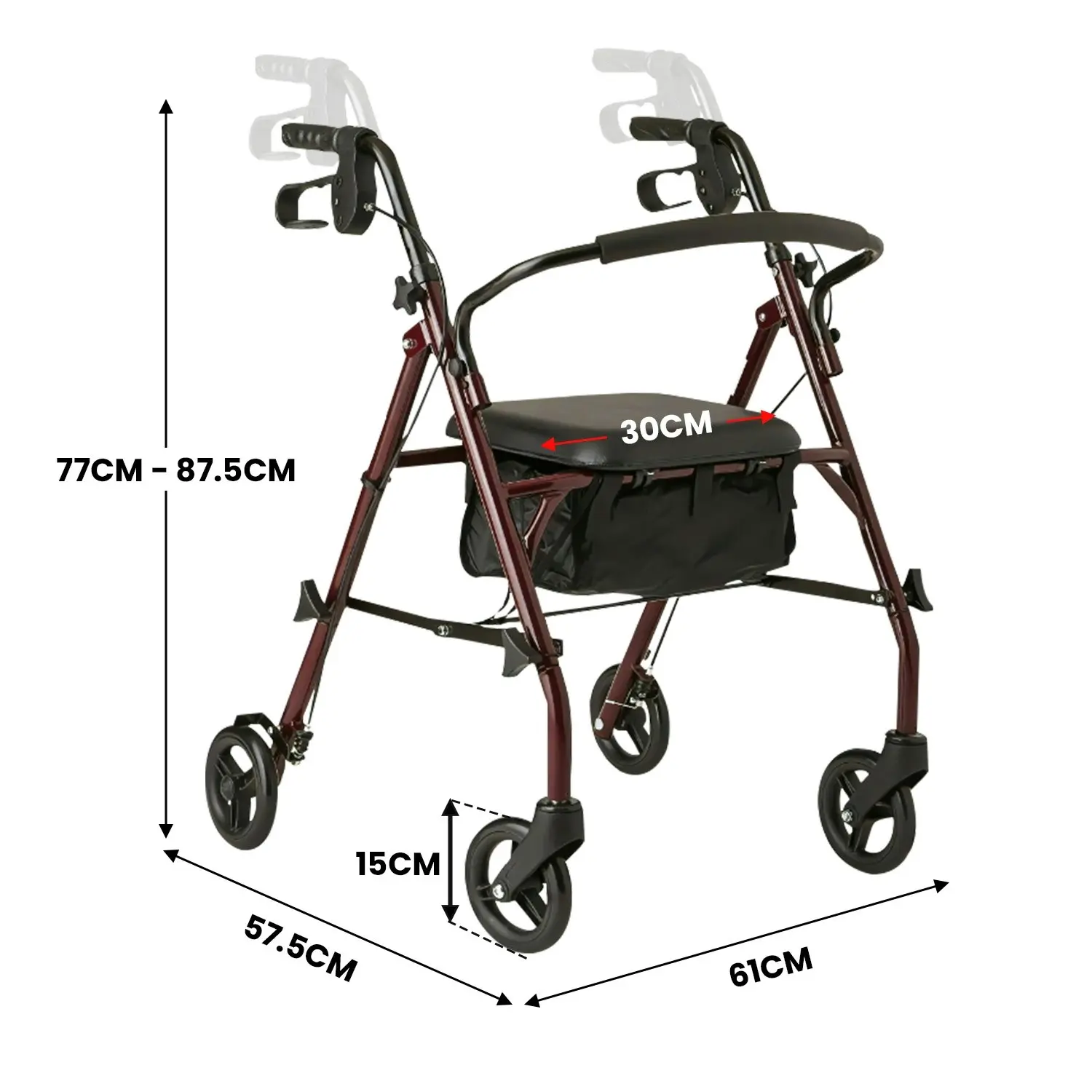 Orthonica Foldable Steel Frame Rollator 4-Wheel Walker