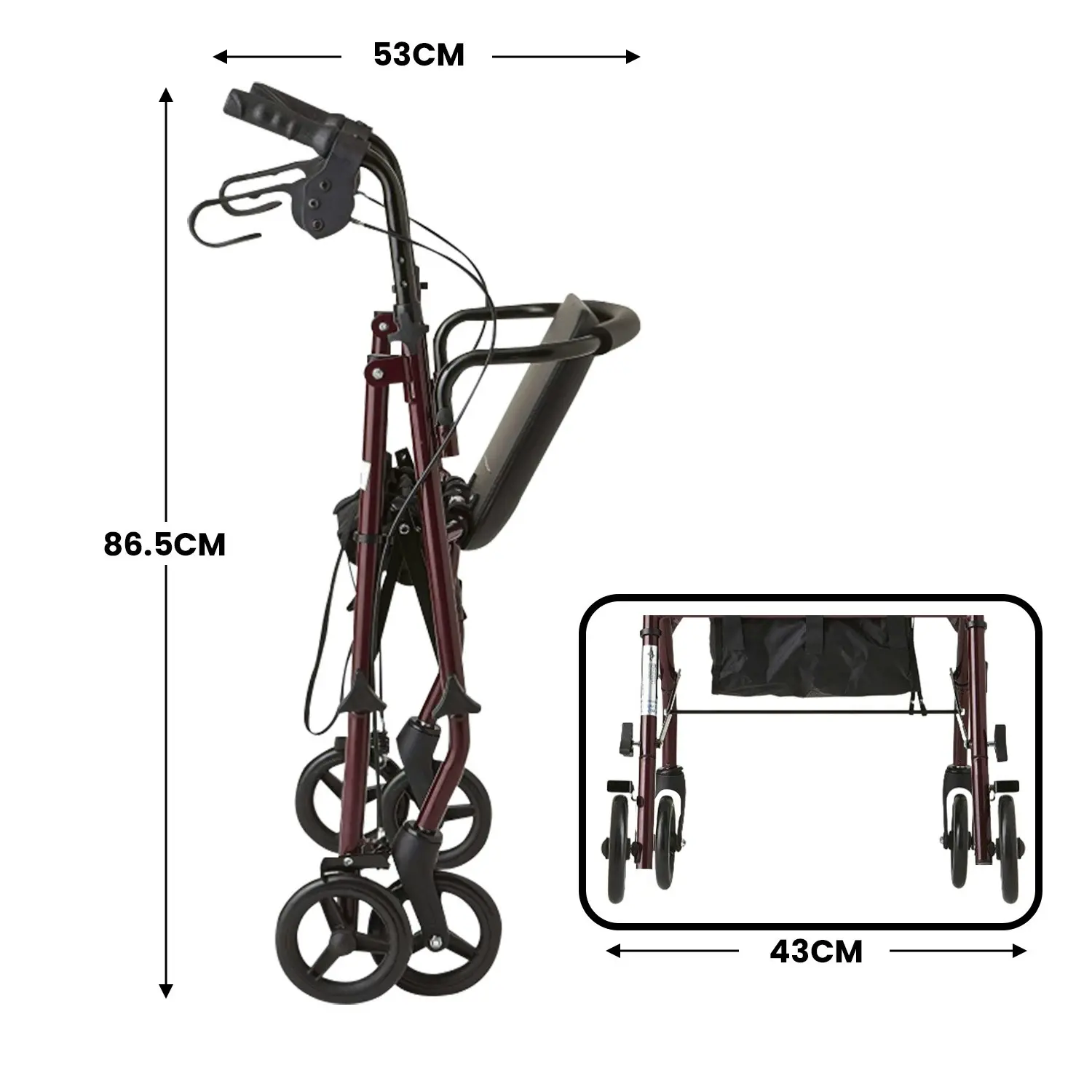 Orthonica Foldable Steel Frame Rollator 4-Wheel Walker