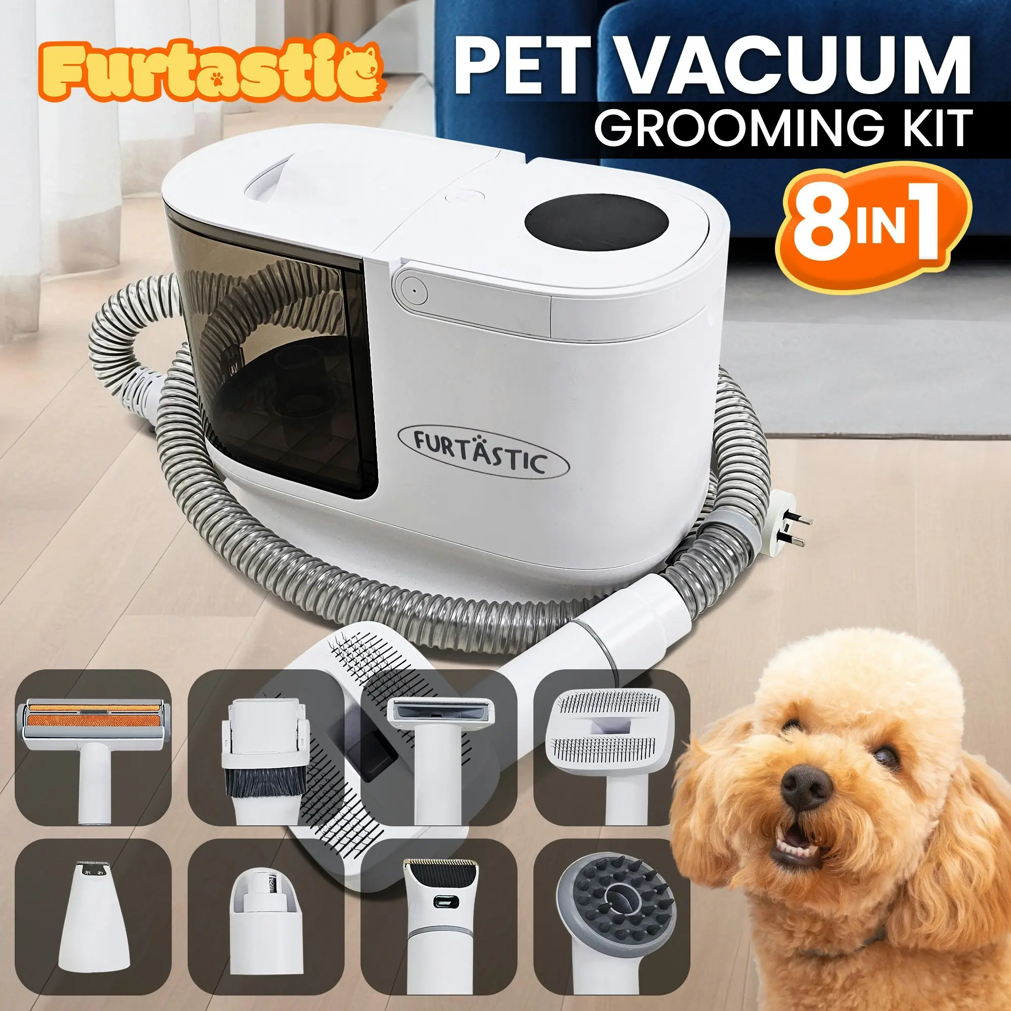 Furtastic 8-in-1 XL Pet Grooming Kit Vacuum Cleaner