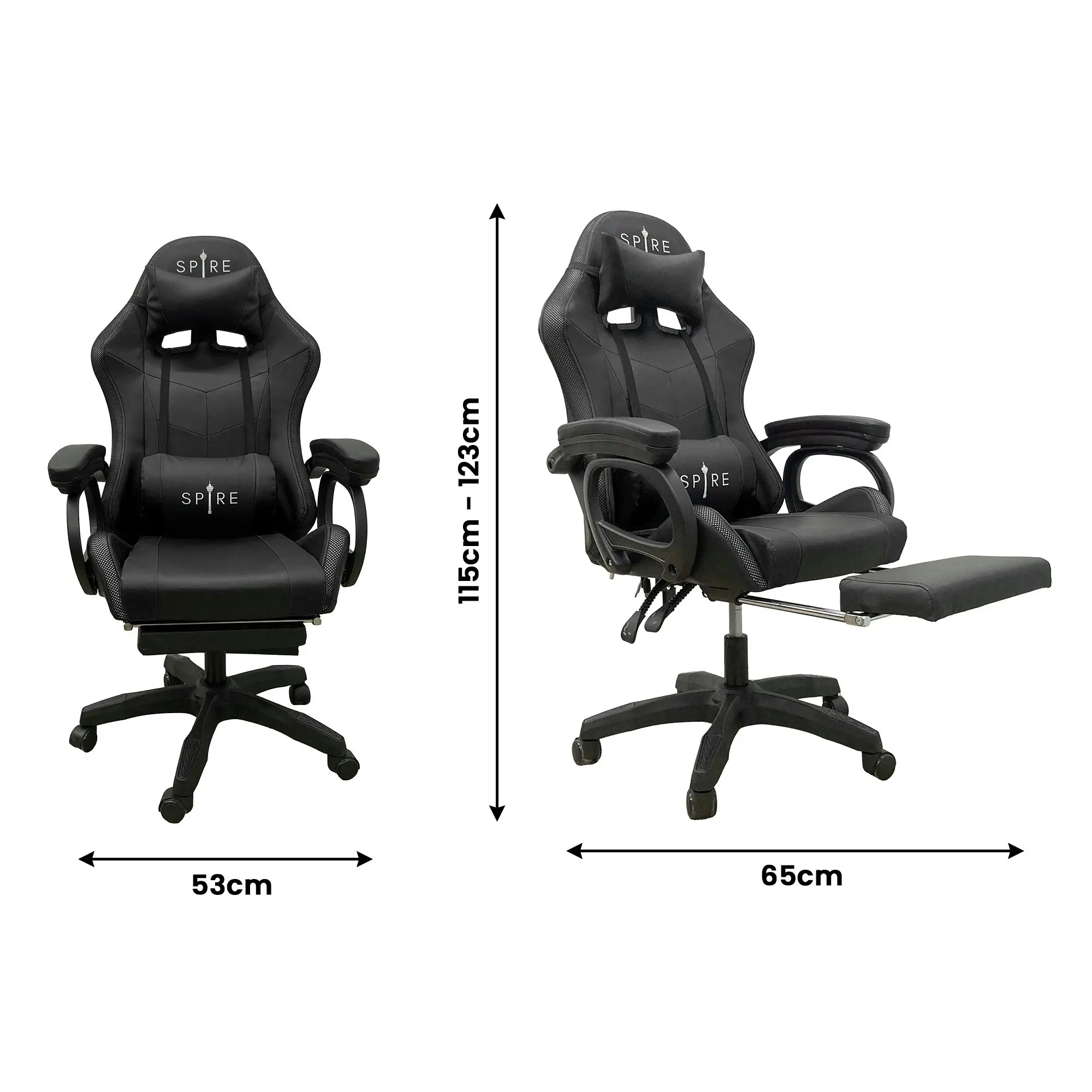 Spire Onyx LED Massage Gaming Chair - Black