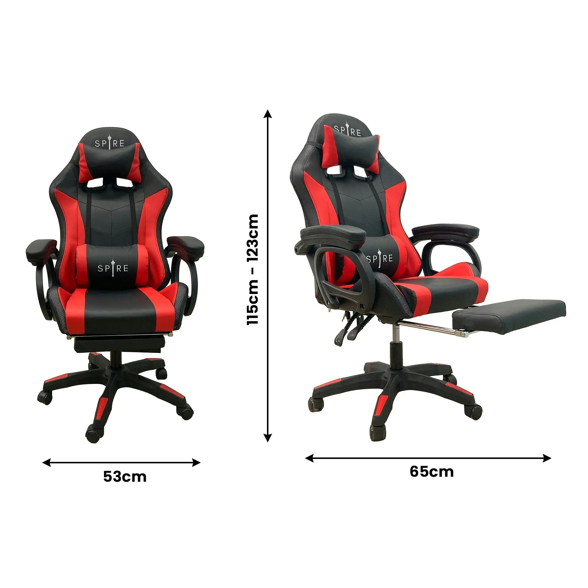 Spire Onyx LED Massage Gaming Chair - Red and Black