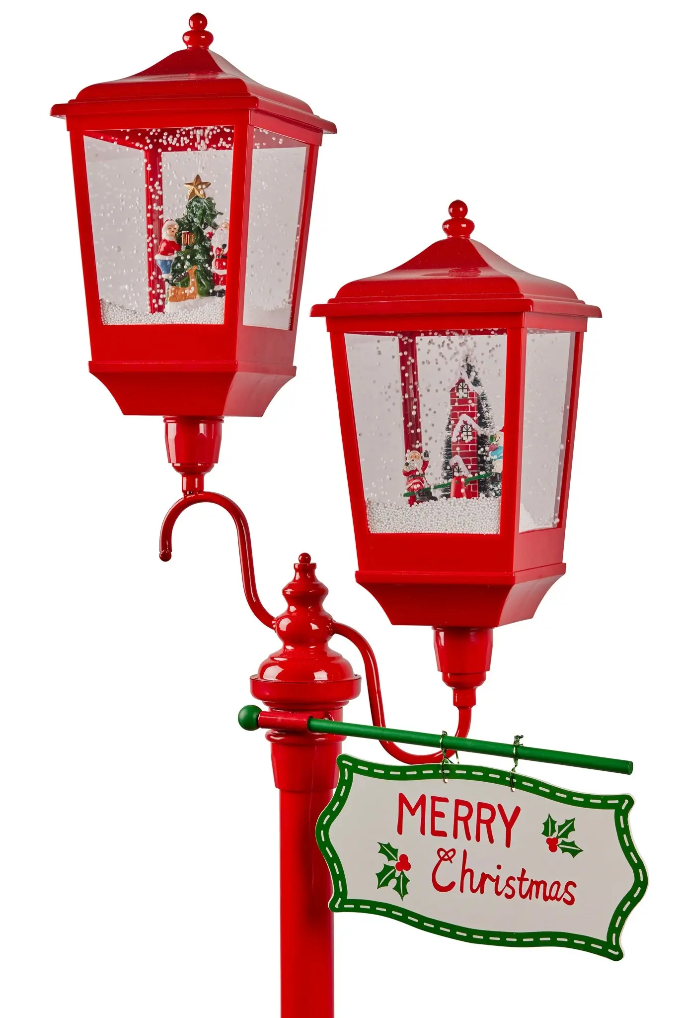 Christmas Lamp Post with Lights Music & Snow - Red 195cm