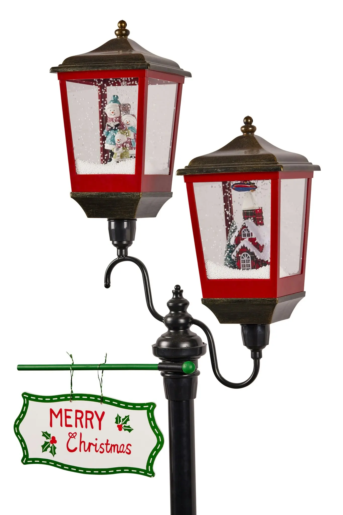 Swishmas 195cm Christmas Lamp Post with Lights Music & Snow - Black