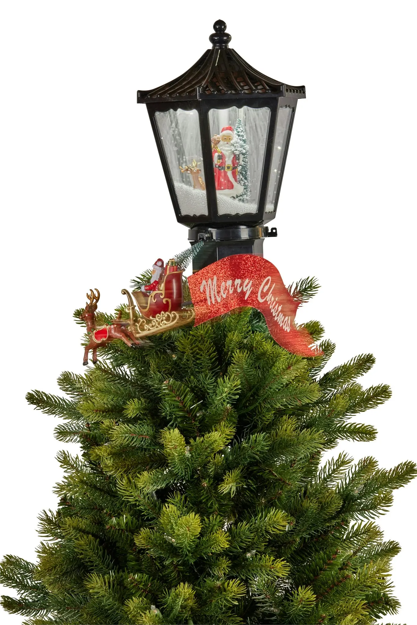 Christmas Tree Topper- Lantern w/ Santa Movement Lights Snow & Music