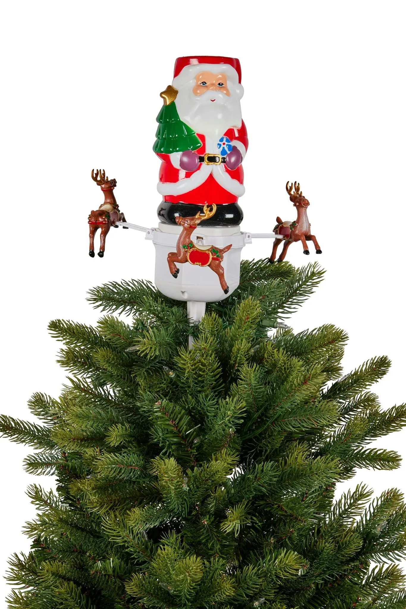 Christmas Tree Topper Santa with Movement Images Lights Snow & Music