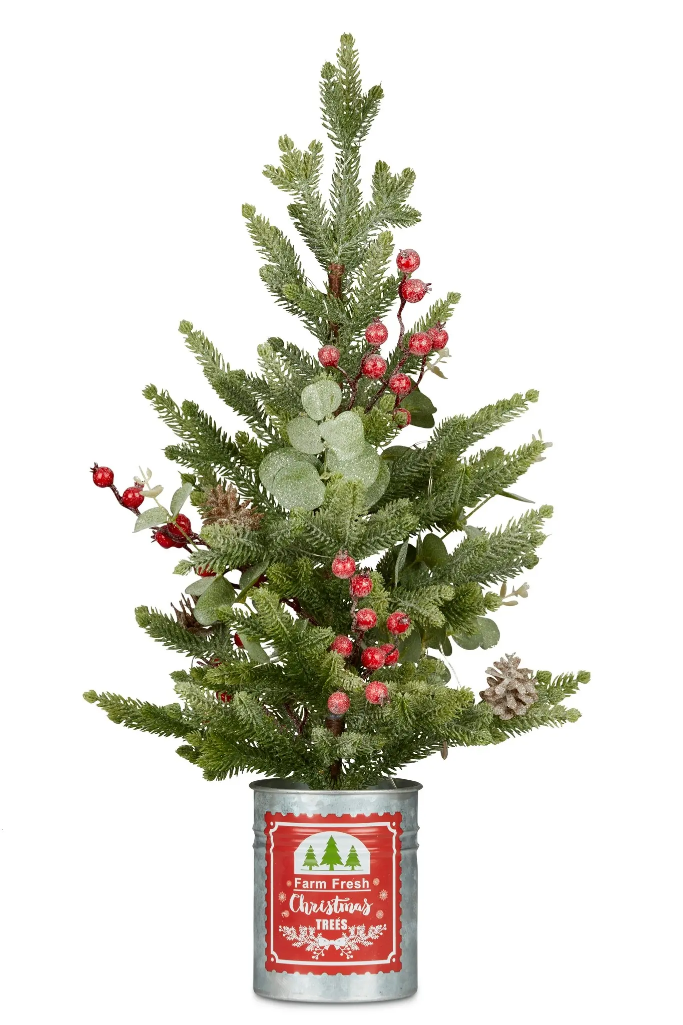 Christmas Tree with Lights in Tin Pot - 62cm