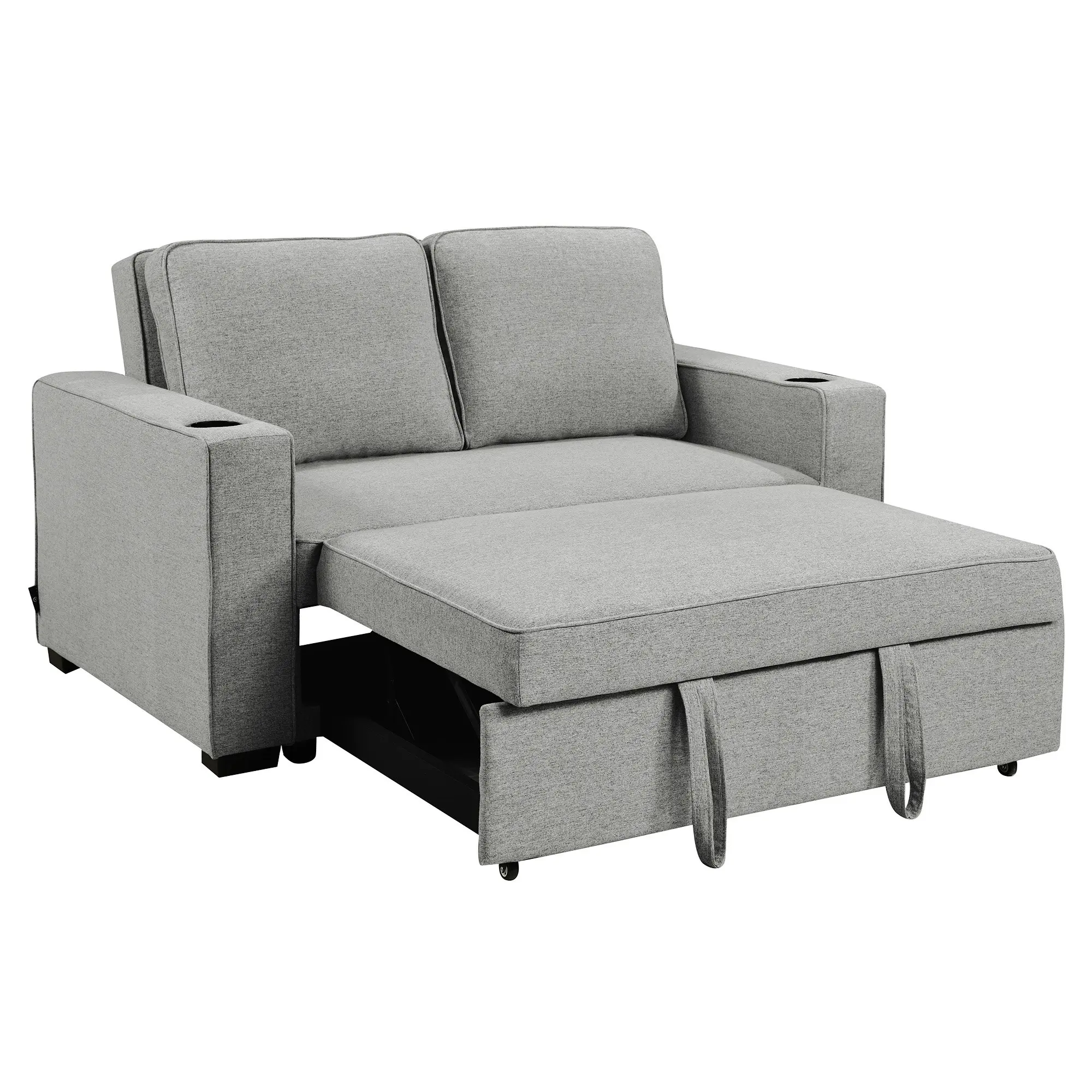 Sarantino Hoffman Linen Sofa Bed with Cushions & Cup Holders Light Grey