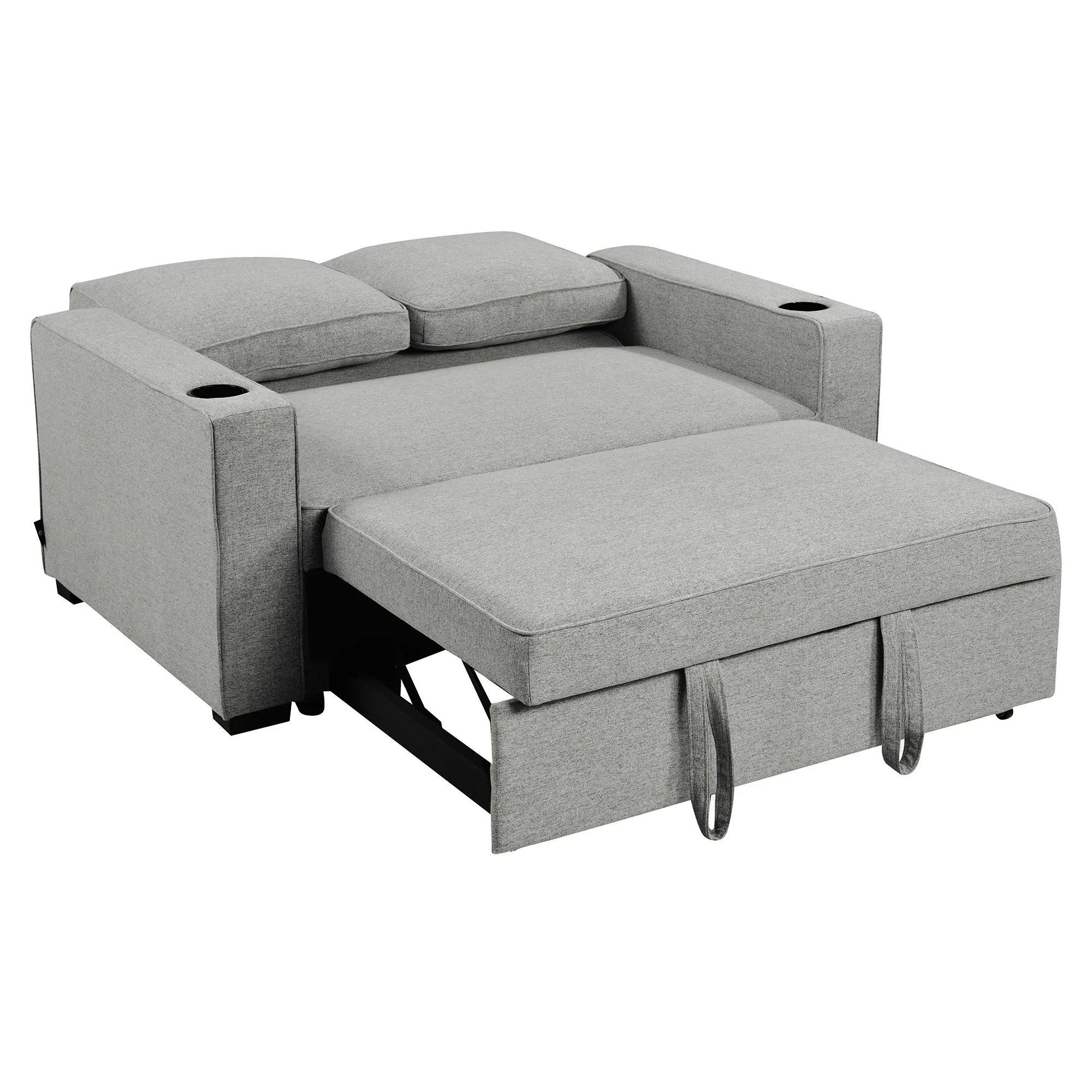 Sarantino Hoffman Linen Sofa Bed with Cushions & Cup Holders Light Grey