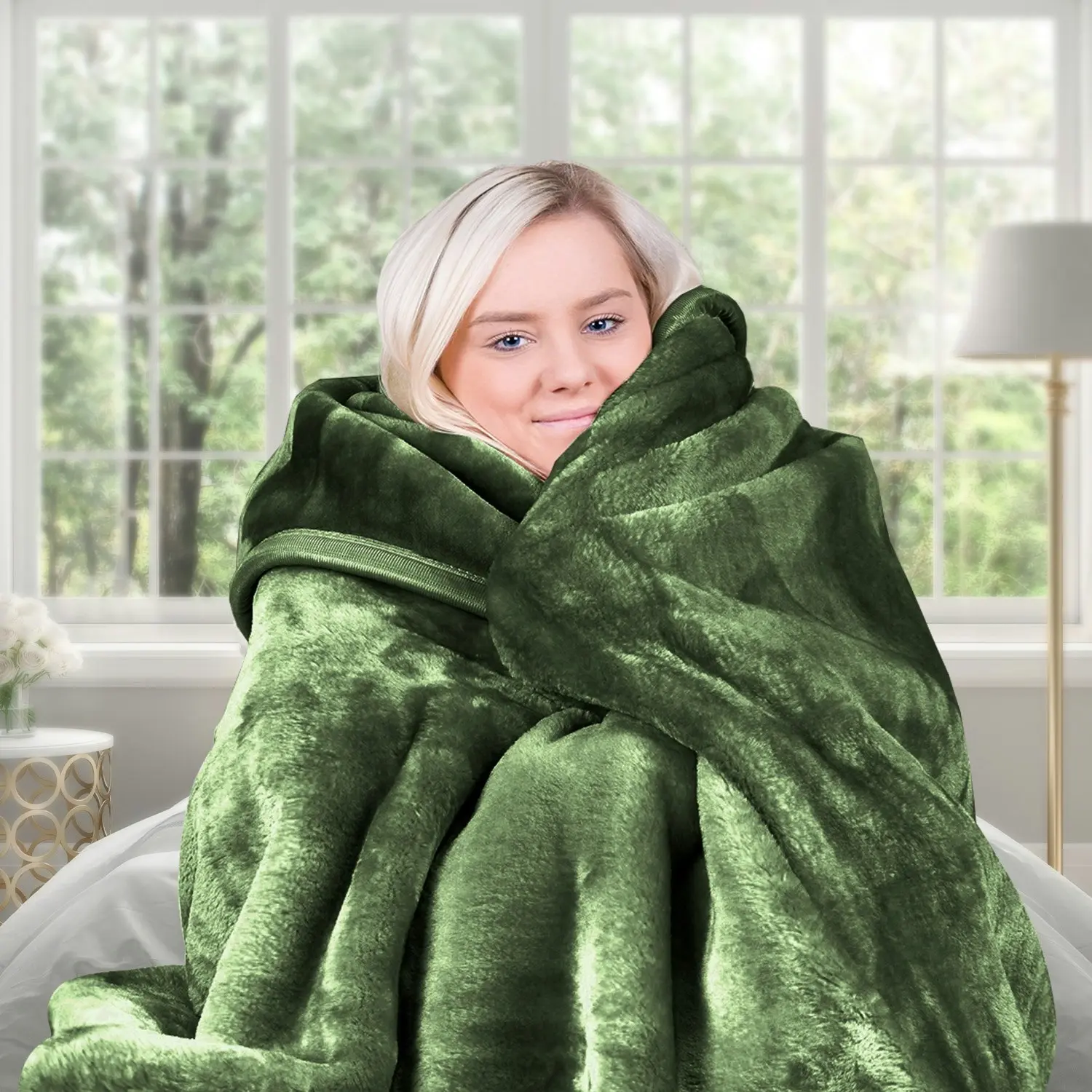 Laura Hill 600GSM Faux Mink Blanket Double-Sided Queen Size Soft Plush Bed Throw Rug 220 X 240cm - Green