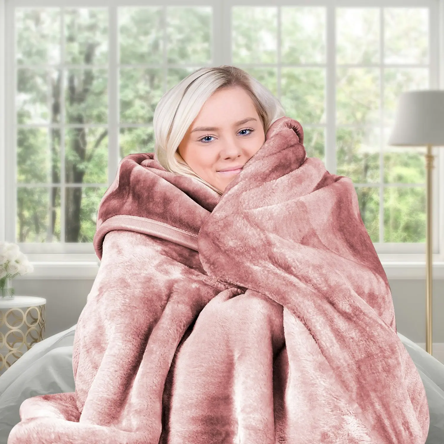 Laura Hill 800GSM Heavy Double-Sided Queen Faux Mink Blanket - Pink